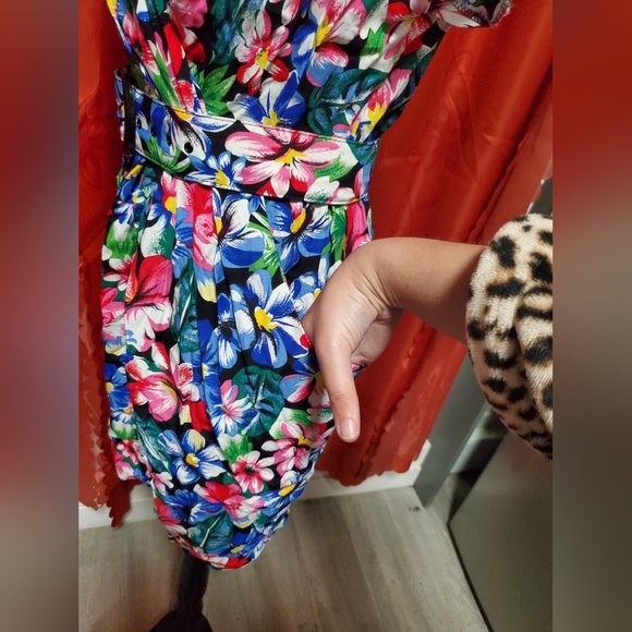 Vintage 80s Floral Mini Dress sz 6 - Picture 3 of 7